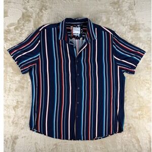 Denim & Flower Ricky Singh Mens Large Navy Blue Red Striped Viscose Size L Shirt